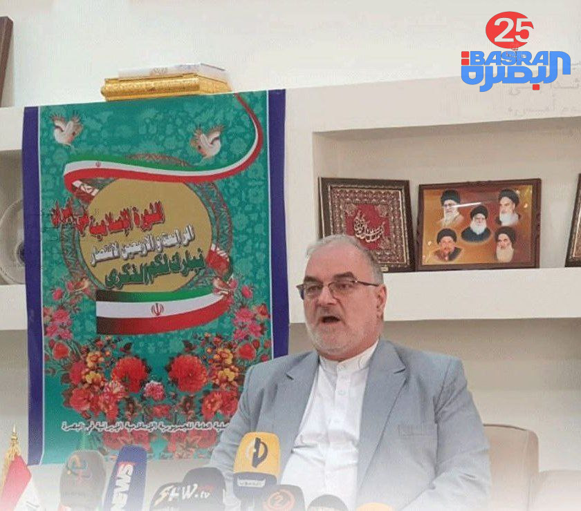 القنصل الإيراني في البصرة علي عابدي :  أقول للشعب العراقي إن دمنا دمكم ولحمنا لحمكم وأن ايران والعراق لا يمكن الفراق.